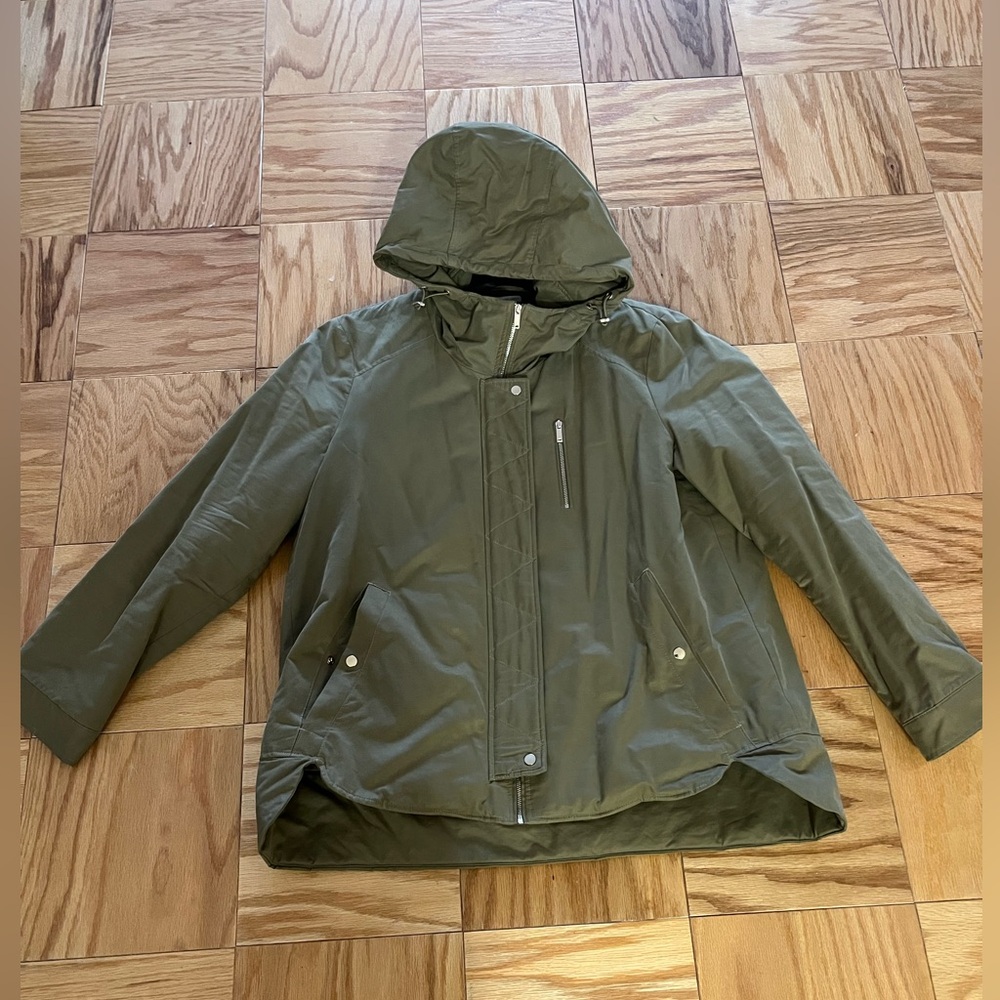 Zara TRF hooded army green jacket.